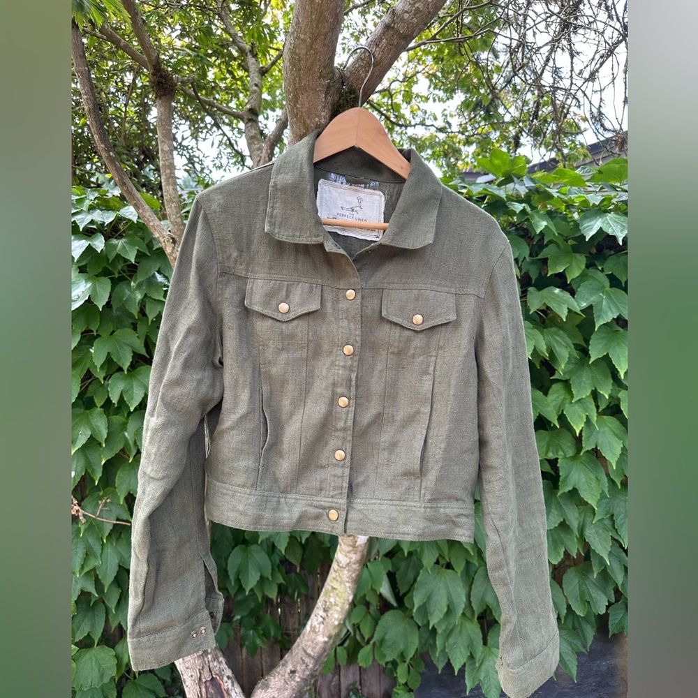 notPERFECTLINEN Olive Green Calico Jacket